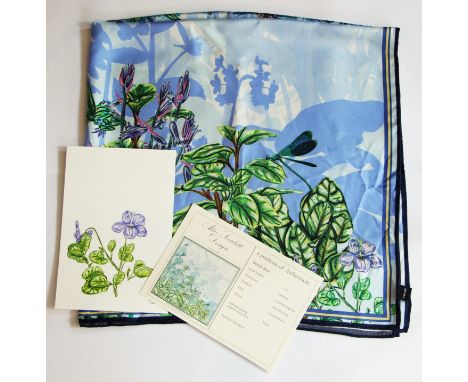SCARLETT Alice - an original design silk scarf 'British Blue', 90 x 90cm, together with branded gift tin and the original han