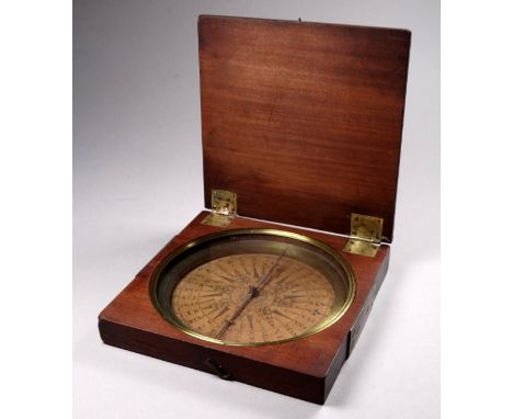 An 18th century mahogany cased compass by Henry Gregory, the printed paper card with multiple cardinal points, with brass bez