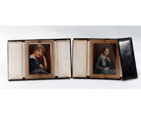 20th Century British School Portrait of an Elegant Young Woman, Watercolour on ivorine panel, presented within a leather ease