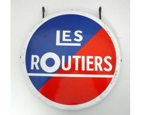 A 20th century Les Routiers enamel sign - circular on a galvanised frame, diameter 38cm.