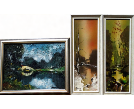 # George R. DEAKINS (British 20th Century) River Bridge Oil on board Signed lower right Framed  Picture size 29 x 39cm Overal