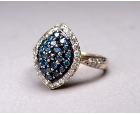 A 9ct diamond cluster ring - navette shaped with diamond set shoulders, size P, 4.5g