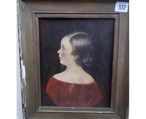 19th Century primitive school. Portrait of a child. Oil on board. 9.5' x 7.5'.