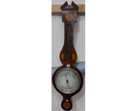 A rosewood inlaid banjo barometer the silvered dial signed H. Husbands & Sons, Bristol, height 43.5'.
