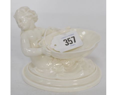 Royal Worcester blanc de chine figure salt moulded as a mermaid holding a shell no. 349.
