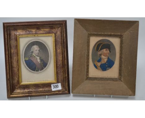 Two 18th Century portrait hand coloured stipple engravings, one depicting L. St. Vincent the other Admiral Lord Rodney.
