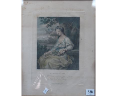 AFTER ANGELECA KAUFFMAN R.A. Portrait of Anne Damer. Coloured stipple engraving. Pbl. 1793, by S. Watts.