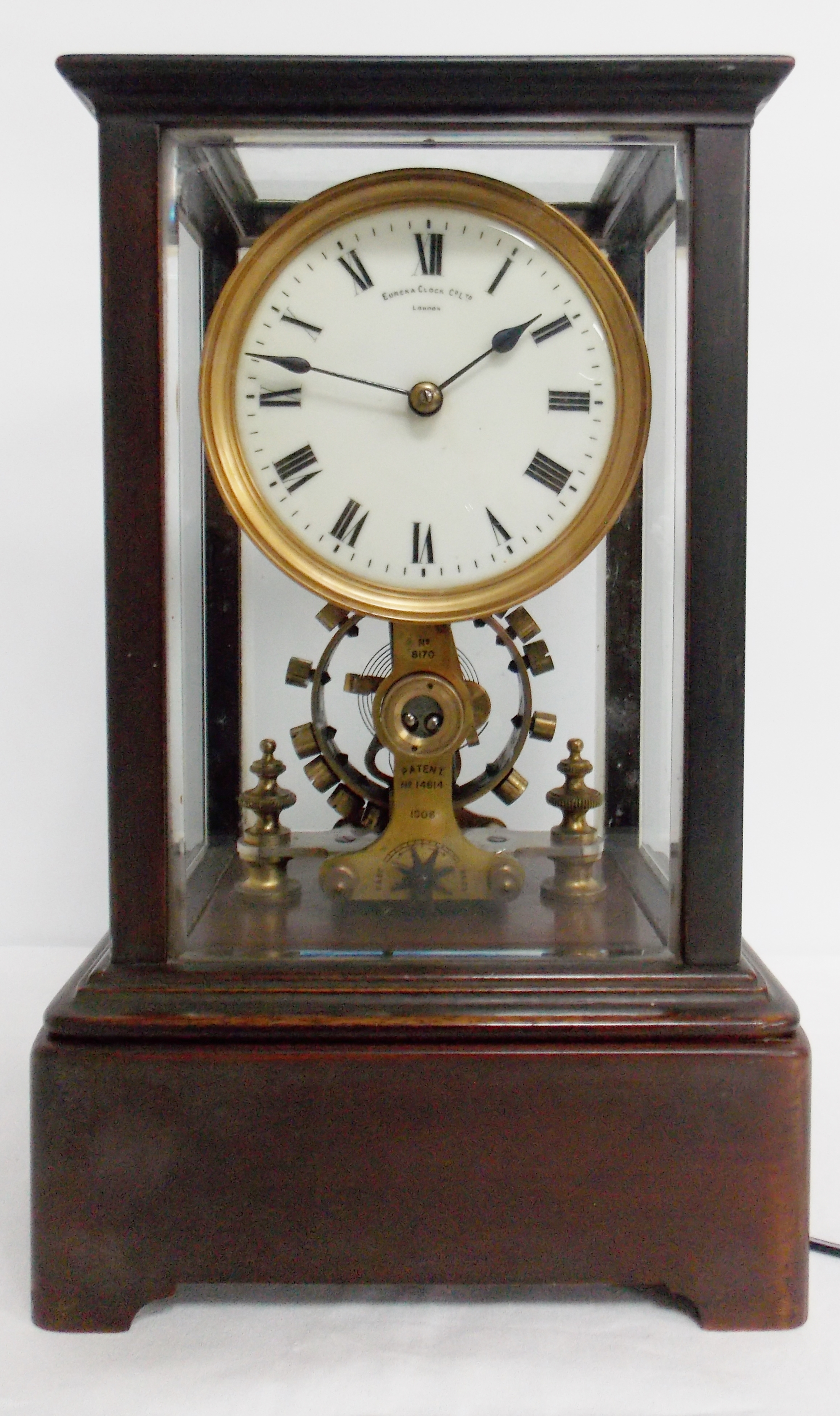 Rare Eureka Clock Company Ltd London electric mantle clock, in mahogany