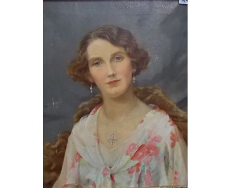 ALIX JENNINGS Portrait of a lady in a floral shirt Oil on canvas Signed and dated 1939 19.5' x 15.5'