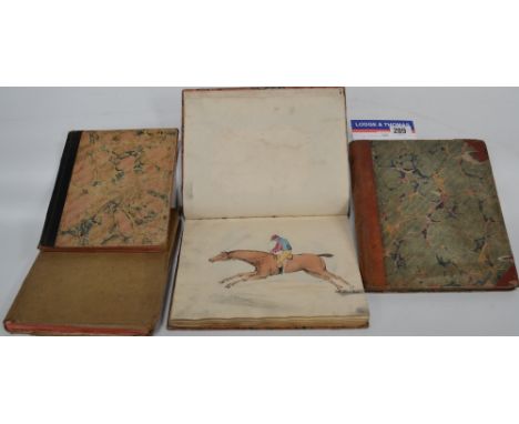 Early 19th Century sketch book sparsely filled with sketches of ships, ensigns and figures, including some engravings, and th
