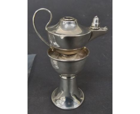 Edwardian Silver Novelty table lighter in the form of a lamp upon pedestal, maker W.H., Birmingham 1906.