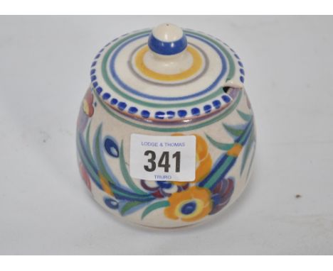 Poole pottery reserve pot and cover, EE pattern.