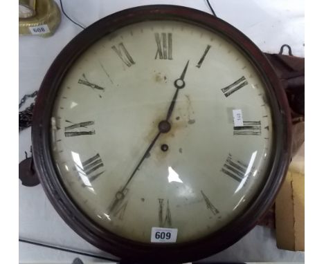 Single Fusee dial clock, the cream painted convex 12' dial with Roman numerals, within stained mahogany case.