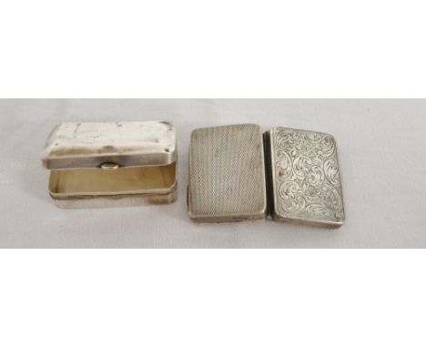 Two continental silver rectangular boxes, one with foliate C scroll engraved lid and engine turned decoration stamped 830, th