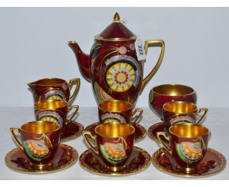 Carlton ware Rouge Royale coffee set for 6, pattern no. 3949, comprising coffee pot, cream jug, sugar bowl and 6 coffee cups 