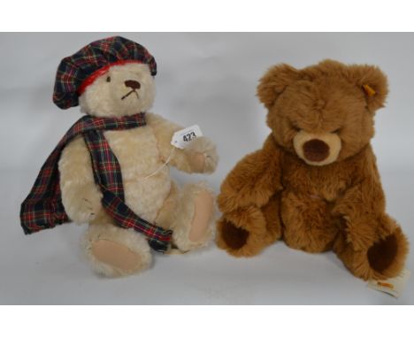 Modern Steiff bear in blonde mohair with hat and scarf, certificate;  together with another Steiff bear 'Bertie', certificate