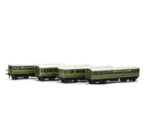 An ACE Trains O Gauge 3-rail C1E/s 3-Coach Electric Multiple Unit Set and Additional Coach, in SR green with grey roofs, comp