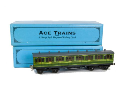 ACE Trains O Gauge Individually-boxed C/1 Coaches, all in SR green, comprising two 3rd class and one all-1st class non-corrid