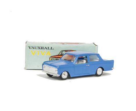 A Clifford Series (Hong Kong) Friction Drive Vauxhall Viva, blue plastic body, white interior, plated trim, in original box, 