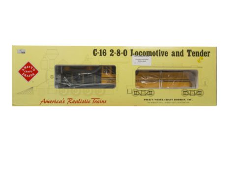 An Aristocraft American G Scale C-16 2-8-0 Locomotive and Tender,  ref ART-80102, in Denver & Rio Grande Western black/yellow