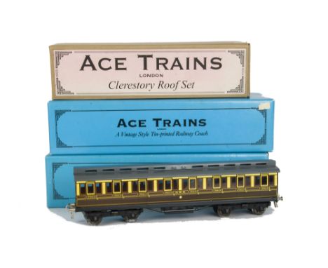 ACE Trains O Gauge Individually-boxed C/1 Coaches, all in GWR brown/cream, comprising one 3rd class, one all-1st class and on
