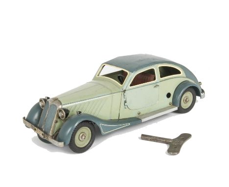 A Marklin Pre-War Tinplate Clockwork Constructor Car, substantial tinplate nut and bolt constructed 2 door saloon car, light 