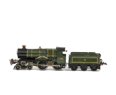 Hornby 0 Gauge No 2 Special clockwork 3821 4-4-0 'County of Bedford' Locomotive and tender, in GWR green, G-VG, a few minor p
