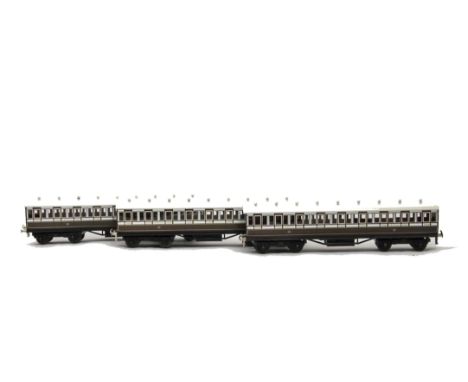 An ACE Trains O Gauge C/1 3-Coach Set, in LBSCR brown/white, comprising three all-3rd class non-corridor stock, two VG-E one 