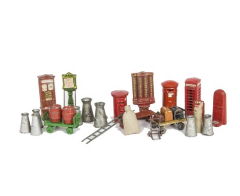 Gauge I and larger lead Platform Accessories by Crescent, Britains Hilco and others, including various Milk Churns mainly by 