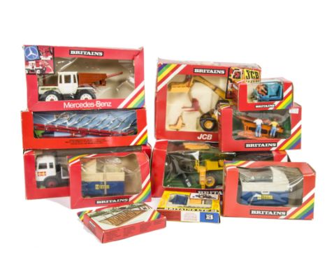 Britains Farm Vehicles,  9576 Corn King 4891 Combine Harvester, 9554 8 Furrow Plough, Tipping Trailer (2), 9597 MB Detachable