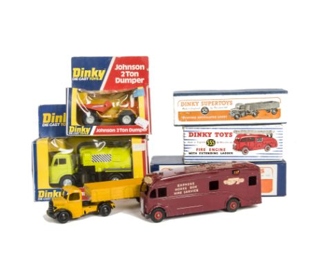 Boxed Dinky Toy Commercials, 581 Horse Box, 555 Fire Engine, 521 Bedford Articulated Lorry, 430 Johnson 2 Ton Dumper, 449 Joh