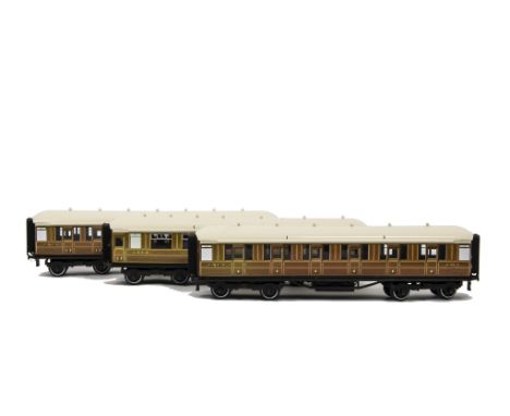 An ACE Trains O Gauge C/4 Corridor 3-Coach Set, in printed LNER 'teak' livery, comprising an all-1st, an all-3rd and a brake-