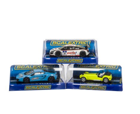 Modern Scalextric Range Presentation Cars, all limited editions of 200 only, C3236 Audi R8LMS, C3435 Caterham 7, C3328 McLare