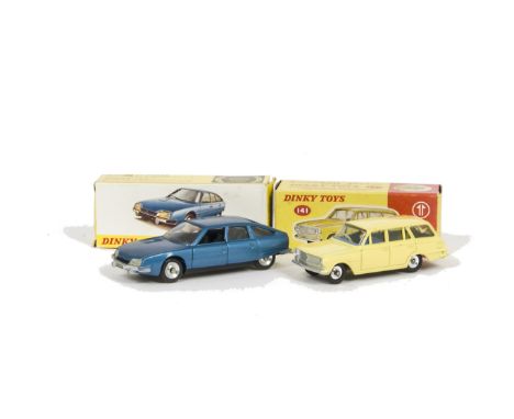 Dinky Toys 141 Vauxhall Victor Estate, primrose yellow body, blue interior, spun hubs, 011455 Citroën CX Pallas, metallic blu