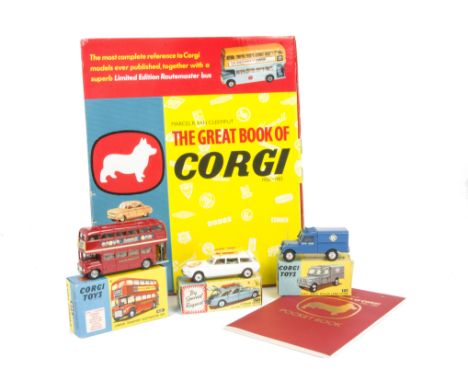 Corgi Toys 416 RAC Radio Rescue Land Rover, blue body, tinplate tilt, flat spun hubs, 468 London Transport Routemaster Bus, 4