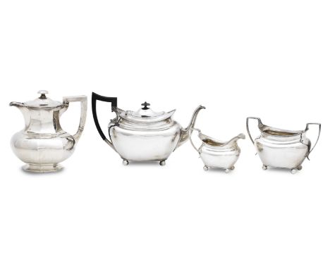 An early 20th century three piece silver tea serviceby James Dixon &amp; Sons Ltd, Sheffield 1913  Of oblong form on four bal