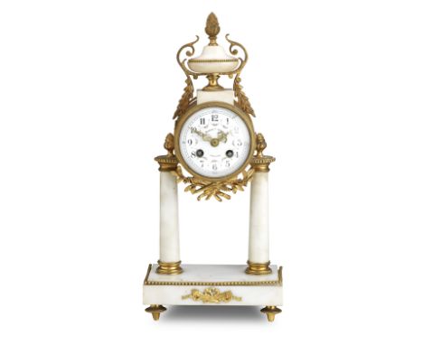 A late 19th century marble and giltmetal mounted mantel clockThe dial inscribed Robert Quesnel HonfleurThe 3 1/2in dial with 