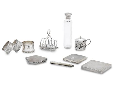 A collection of small silver itemsvarious makers and dates To include a heart shaped ring box, Birmingham 1894, a small toast