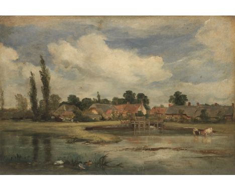William Simson (British, 1800-1847)English Village - Suffolk inscribed to label verso, oil on panel, 33 x 46cm (13 x 18 1/8in