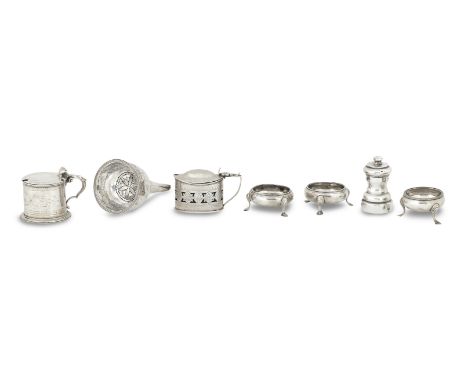 A small collection of table silvervarious makers and dates To include a George III wine funnel, makers mark rubbed, possibly 