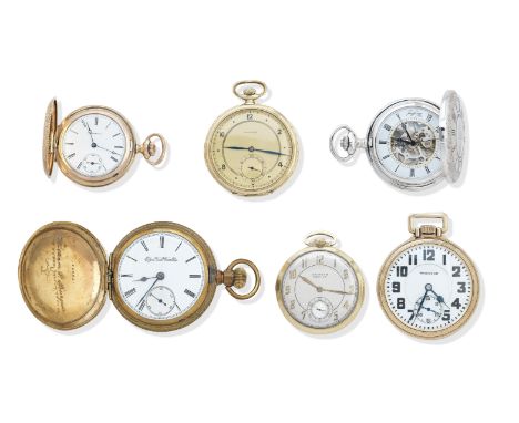 A group of six various late 19th/early 20th century pocket watchesComprising a 14k gold keyless open faced pocket watch, the 