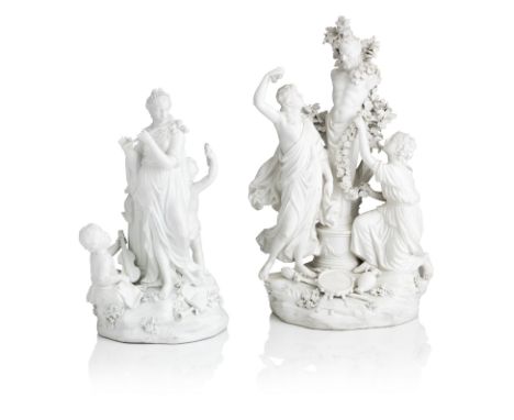 A Derby biscuit group of Two Bacchantes adorning a bust of Pan, and a Derby biscuit group of MusicCirca 1775-80The first grou