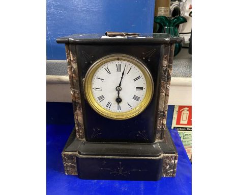 Black slate and marble cased mantel clock