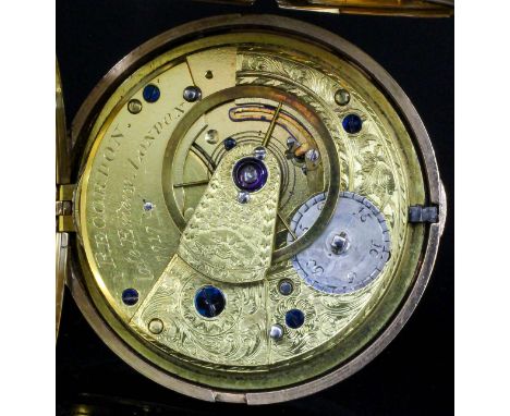 A late George III gentleman's 18ct gold full hunting cased pocket watch by Recordon, Late Emery, London, No. 7717, the white 