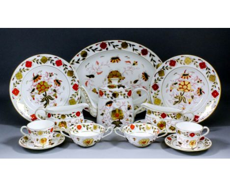 A Royal Crown Derby part tea and dinner service decorated with "Asian Rose" pattern (No. 8687), comprising - fifteen 10.5ins 