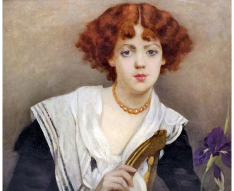 Early 20th Century English school - Oil painting - Shoulder-length portrait of a red headed woman, panel 12ins x 14ins, unsig