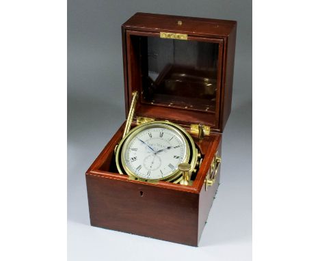 A mahogany cased two day ships chronometer by James Walker of London (Watchmakers to The Admiralty), the 4.25ins diameter sil