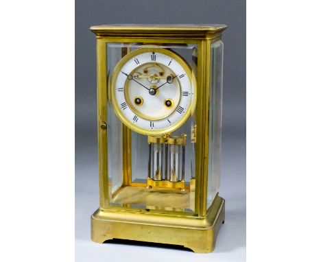 A late 19th Century French "Four Glass" mantel clock by L. Marti & Cie, No. 8068, the 3.5ins diameter white enamel chapter ri