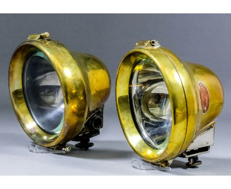 A pair of early 20th Century car lamps by C.A. Vandervell & Co, London, model "F.S. Electric Lamp", 6ins diameter