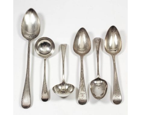 A George III silver Old English and bead pattern gravy spoon by Christopher & Thomas Wilkes Barker, London 1802, a pair of Ge